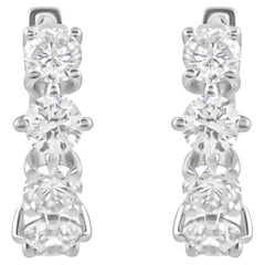 Pendientes de aro Huggies de diamantes talla brillante 1,12 ct Oro blanco de 14 quilates