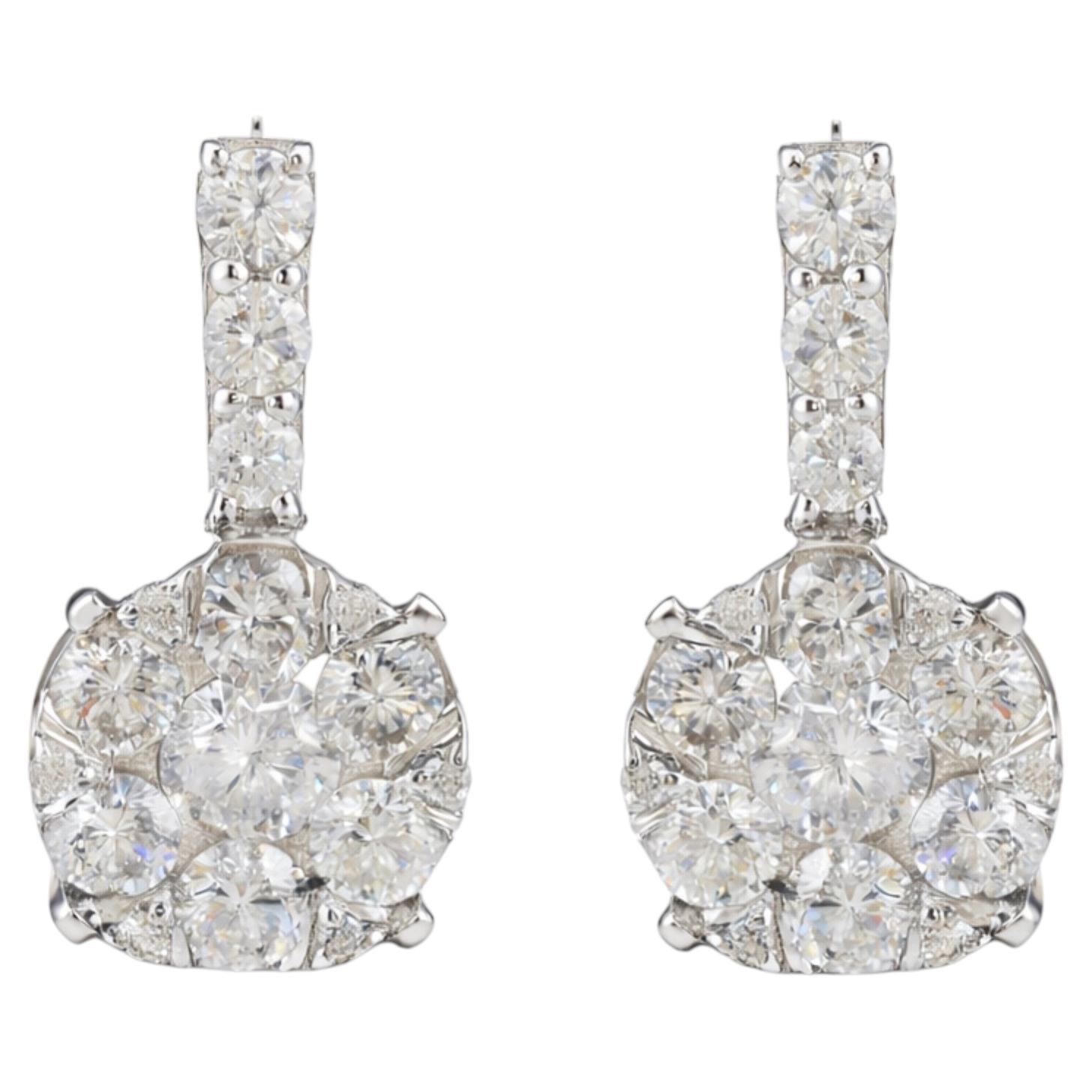 Brilliant Cut 1.69 Ct Diamond Drop Earrings 18k White Gold Jewelry