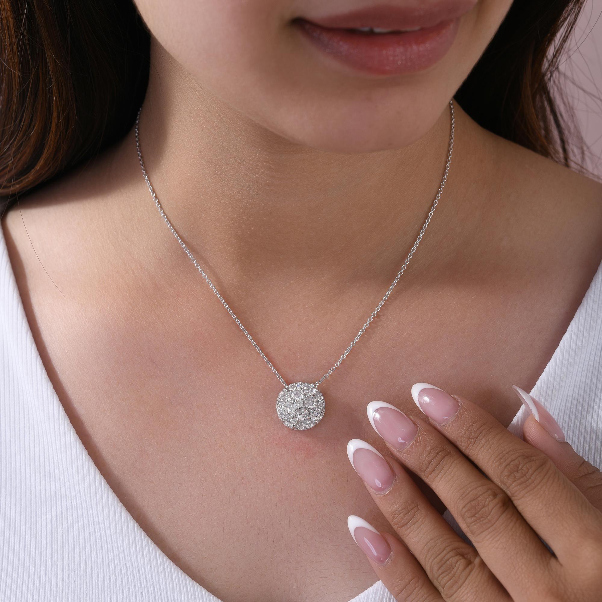 Collar Colgante Racimo de Diamantes Naturales Talla Brillante 2,35 Ct Oro Blanco 18K Corte redondo en venta