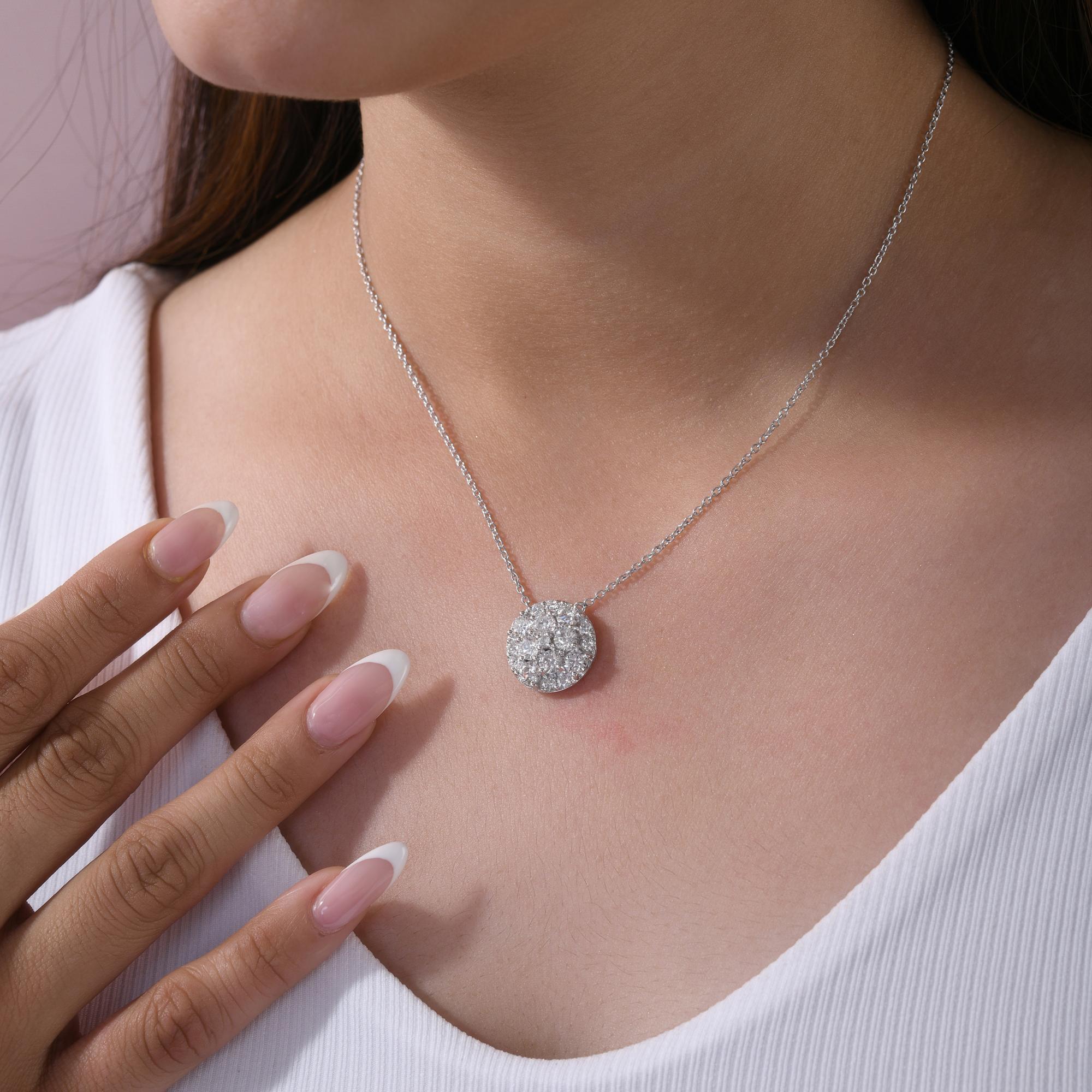 Collar Colgante Racimo de Diamantes Naturales Talla Brillante 2,35 Ct Oro Blanco 18K en venta 1