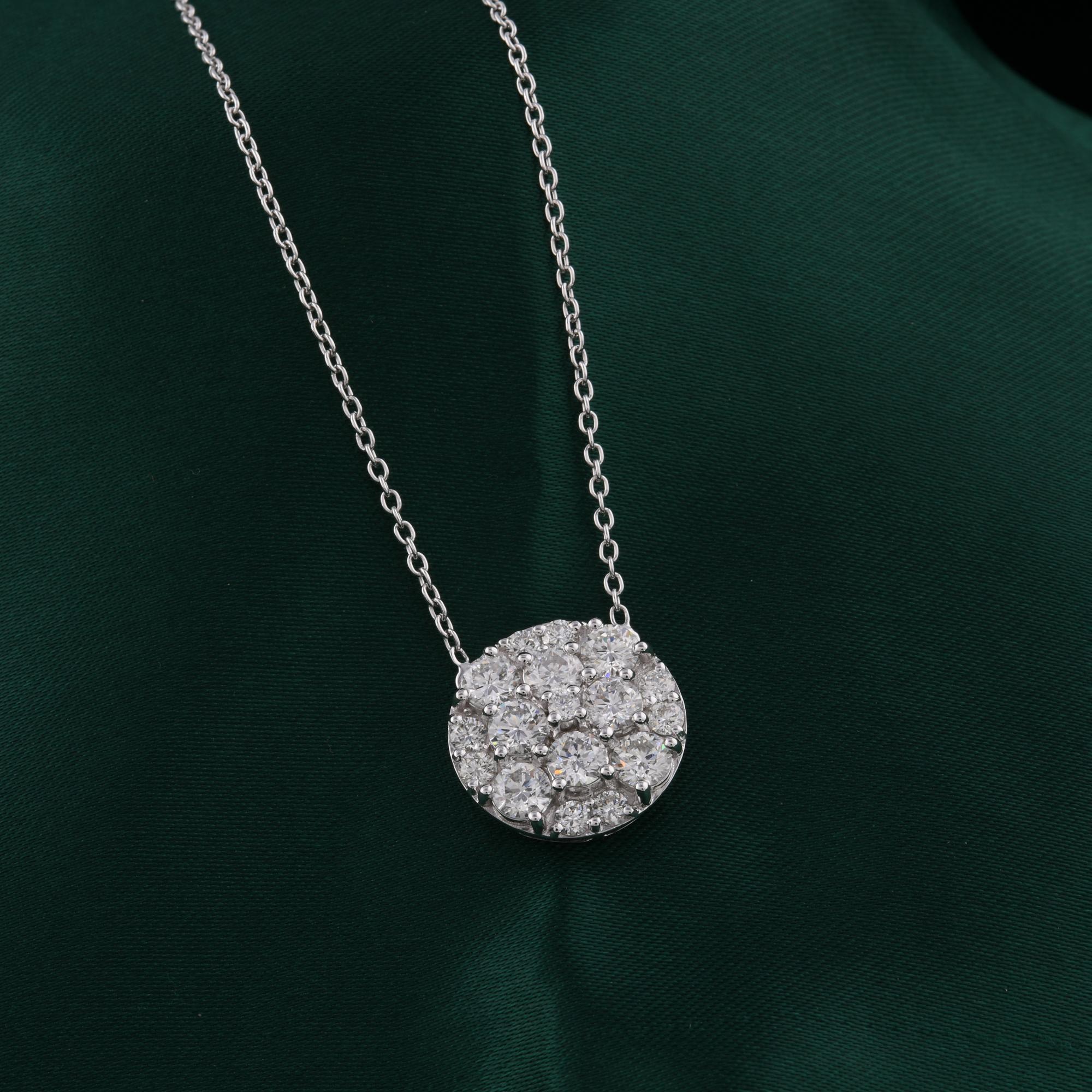 Collar Colgante Racimo de Diamantes Naturales Talla Brillante 2,35 Ct Oro Blanco 18K en venta 2