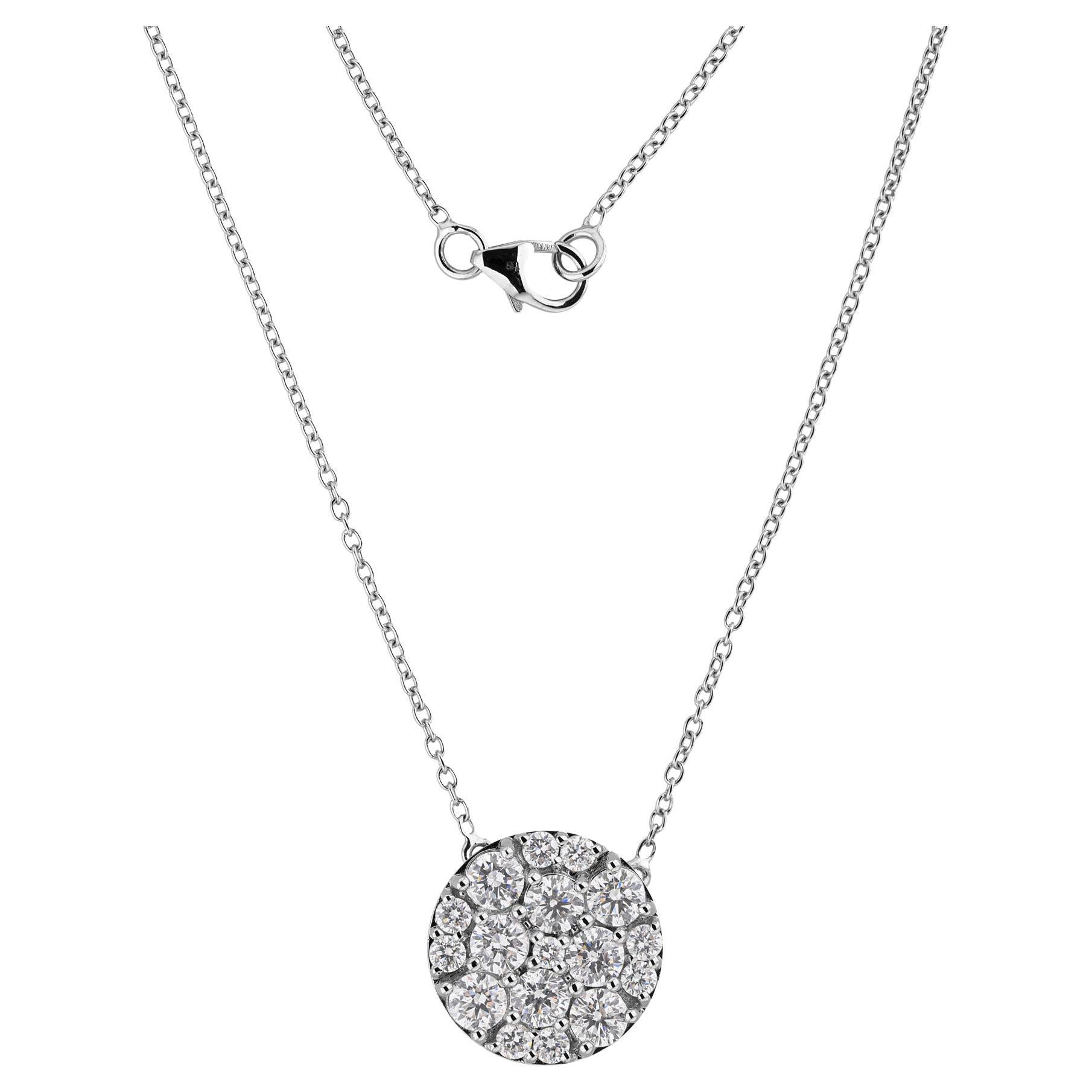 Brilliant Cut 2.35 Ct Natural Diamond Cluster Pendant Necklace 18K White Gold