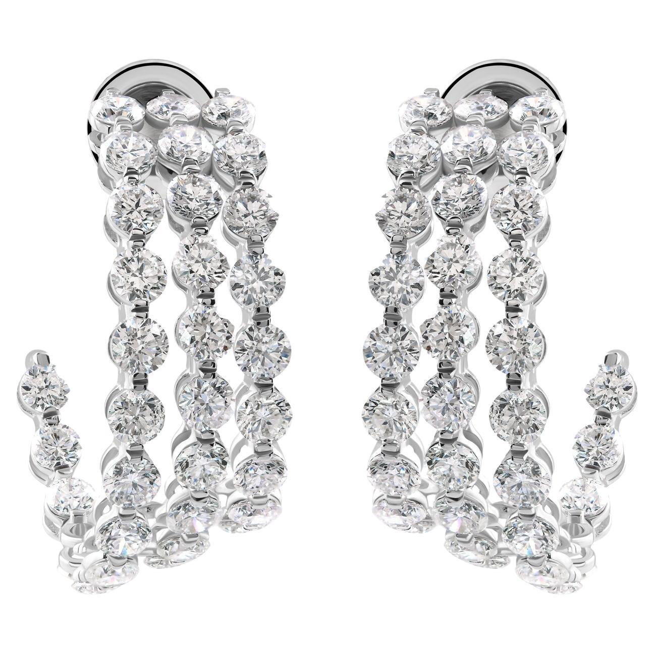Brilliante 5.39 Ct Diamond Triple Layer Hoop Earrings 14k White Gold Jewelry