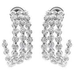 Brilliant Cut 5.39 Ct Diamond Triple Layer Hoop Earrings 14k White Gold Jewelry