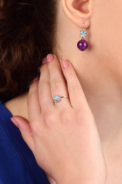 Brilliant Cut Blue Topaz 9 Karat Rose Gold Ring Handcrafted in Italy