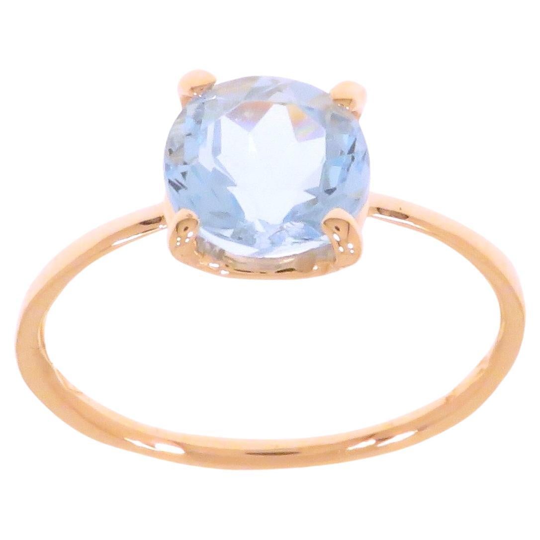 Brilliant Cut Blue Topaz 9 Karat Rose Gold Ring Handcrafted in Italy For Sale