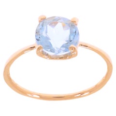 Brilliant Cut Blue Topaz 9 Karat Rose Gold Ring Handcrafted in Italy
