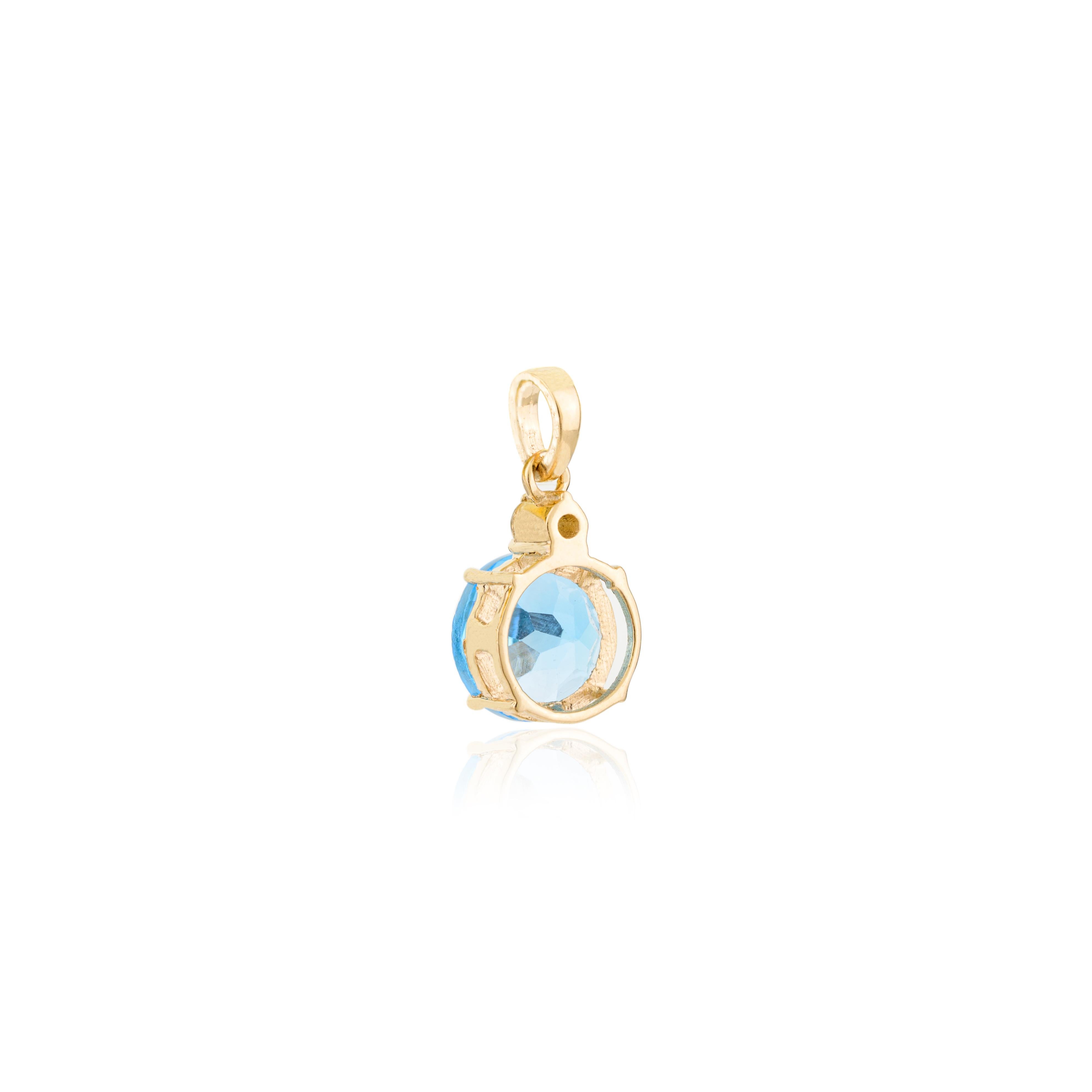 Brilliant Cut Blue Topaz Diamond Pendant Ring Earrings Set in 18k Yellow Gold For Sale 7