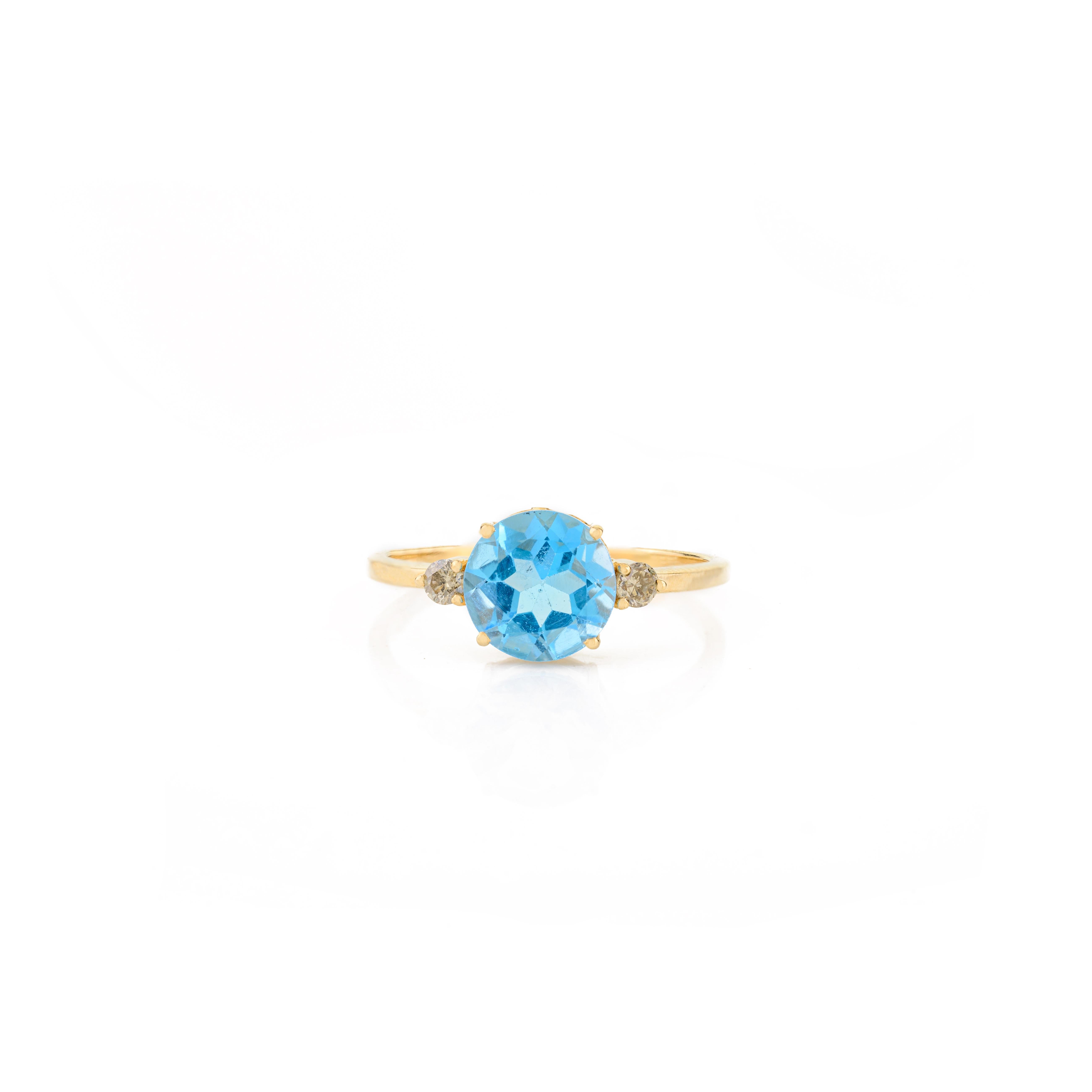 Modern Brilliant Cut Blue Topaz Diamond Pendant Ring Earrings Set in 18k Yellow Gold For Sale