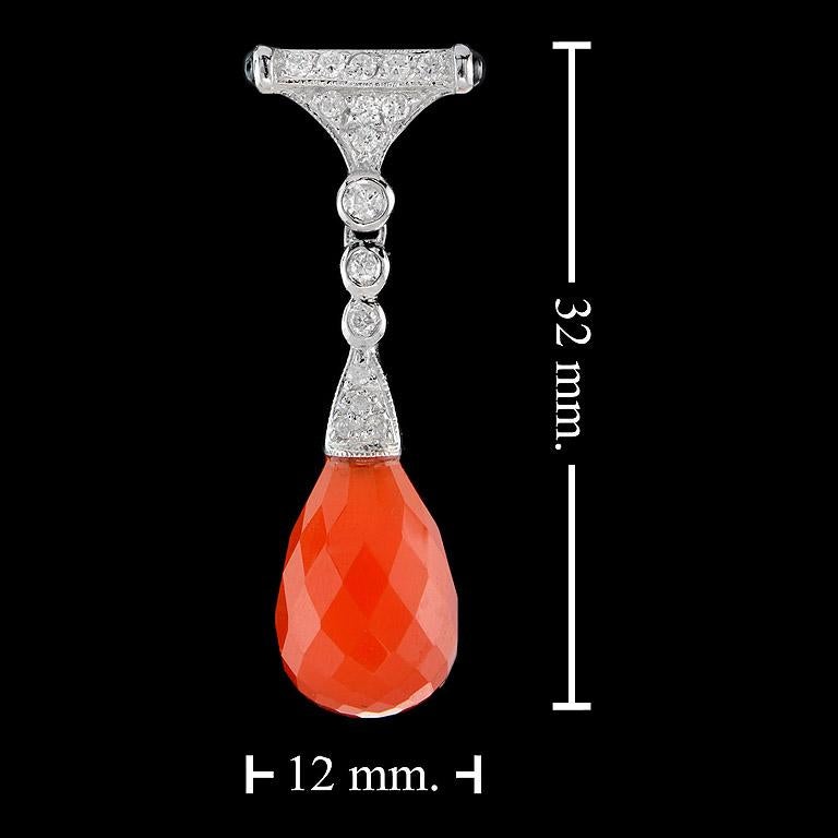 Brilliant Cut Carnelian Onyx Diamond Drop Earrings 1