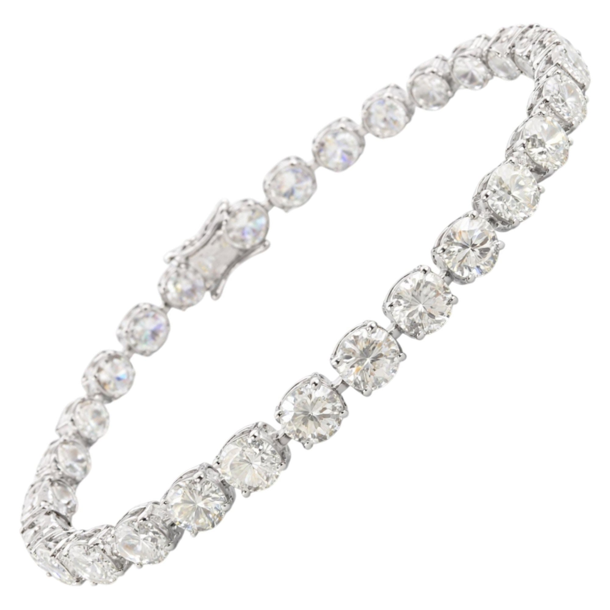 Bracciale tennis con diamanti taglio brillante certificati da 12,49 carati, oro bianco 14 carati