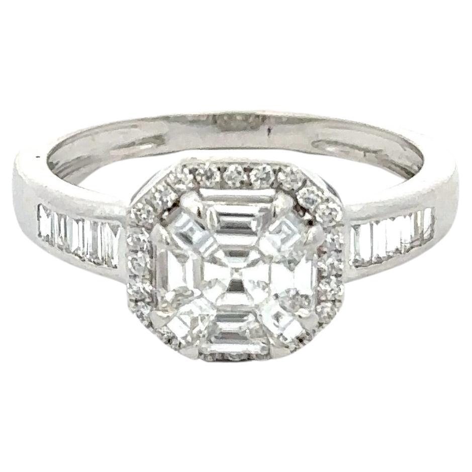 For Sale:  0.72 CTW Brilliant Cut Diamond Cluster Engagement Ring in 18k Solid White Gold