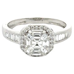0.72 CTW Brilliant Cut Diamond Cluster Engagement Ring in 18k Solid White Gold