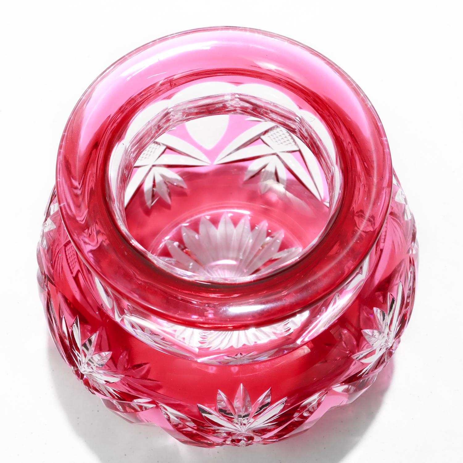 Brilliant Cut Cranberry Cut to Clear Glass Jar attributed to Val St. Lambert For Sale 4