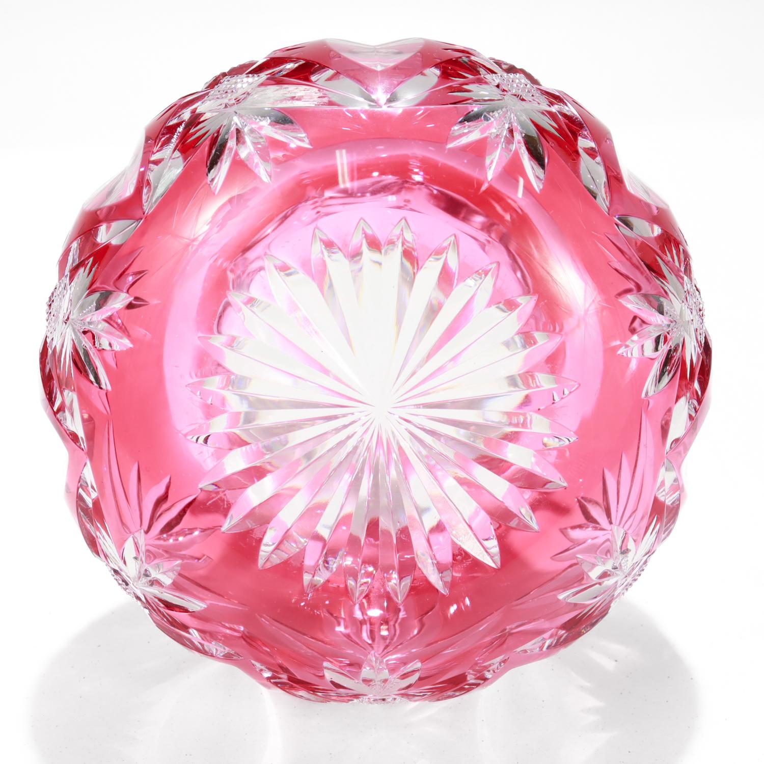 Brilliant Cut Cranberry Cut to Clear Glass Jar attributed to Val St. Lambert For Sale 6