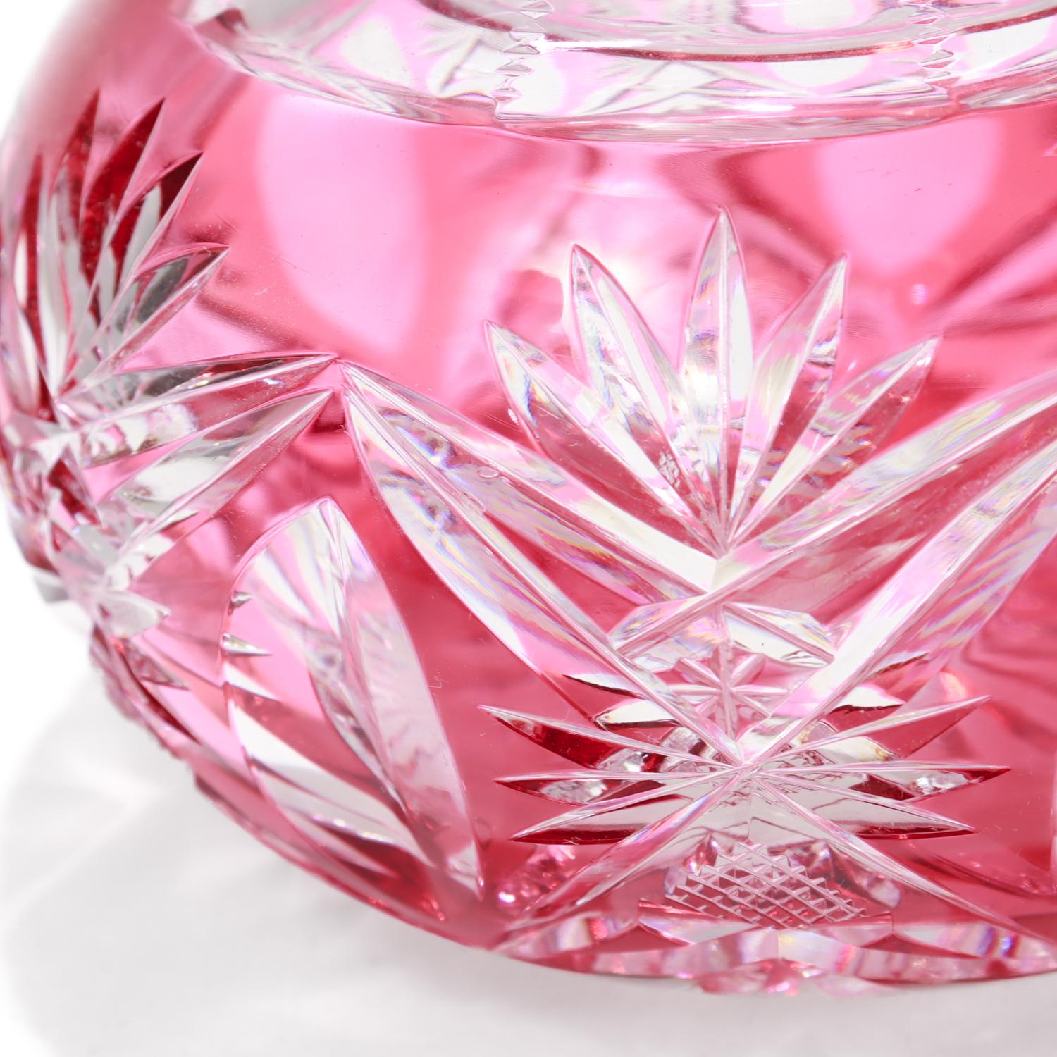 Brilliant Cut Cranberry Cut to Clear Glass Jar attributed to Val St. Lambert For Sale 8
