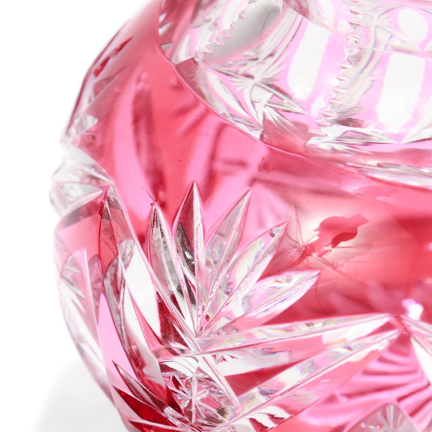 Brilliant Cut Cranberry Cut to Clear Glass Jar attributed to Val St. Lambert For Sale 9