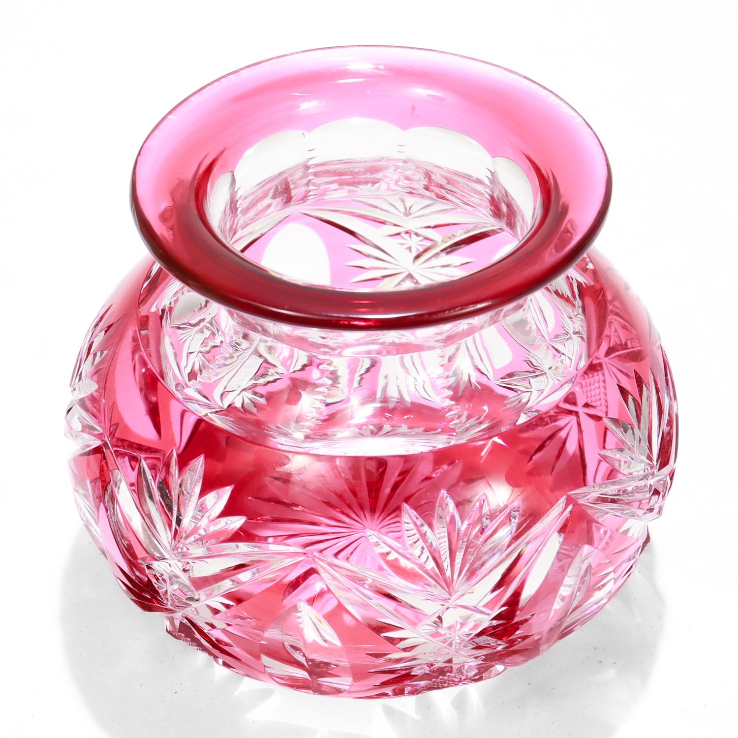 Brilliant Cut Cranberry Cut to Clear Glass Jar attributed to Val St. Lambert For Sale 2