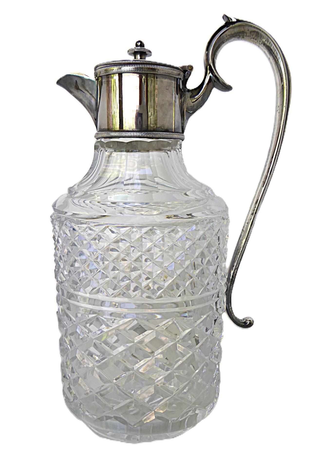 Jarra vintage de cristal tallado brillante y chapa de plata attr. Waterford años 70 en venta 5