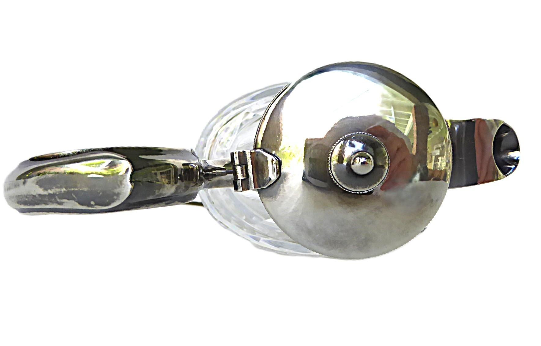 Jarra vintage de cristal tallado brillante y chapa de plata attr. Waterford años 70 Chapado en plata en venta