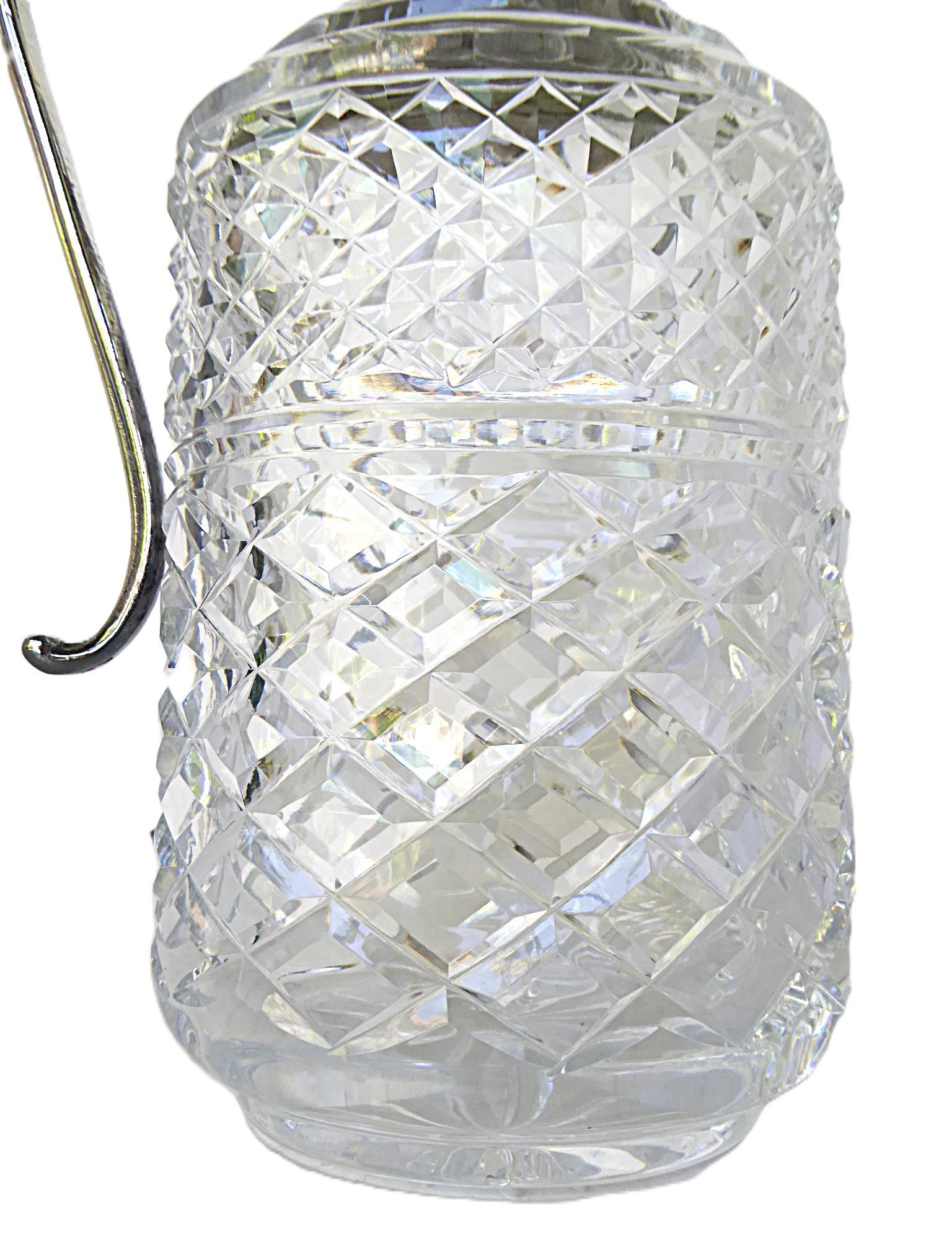Jarra vintage de cristal tallado brillante y chapa de plata attr. Waterford años 70 en venta 2