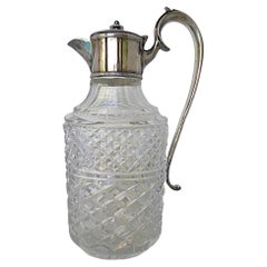Jarra vintage de cristal tallado brillante y chapa de plata attr. Waterford años 70