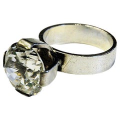 Brilliant Cut Crystal Stone Silver Ring, Ceson Guldvare, Gothenburg Sweden, 1967
