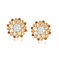 Diamanten mit Brillantschliff 14K Gelbgold Blumen Ohrstecker