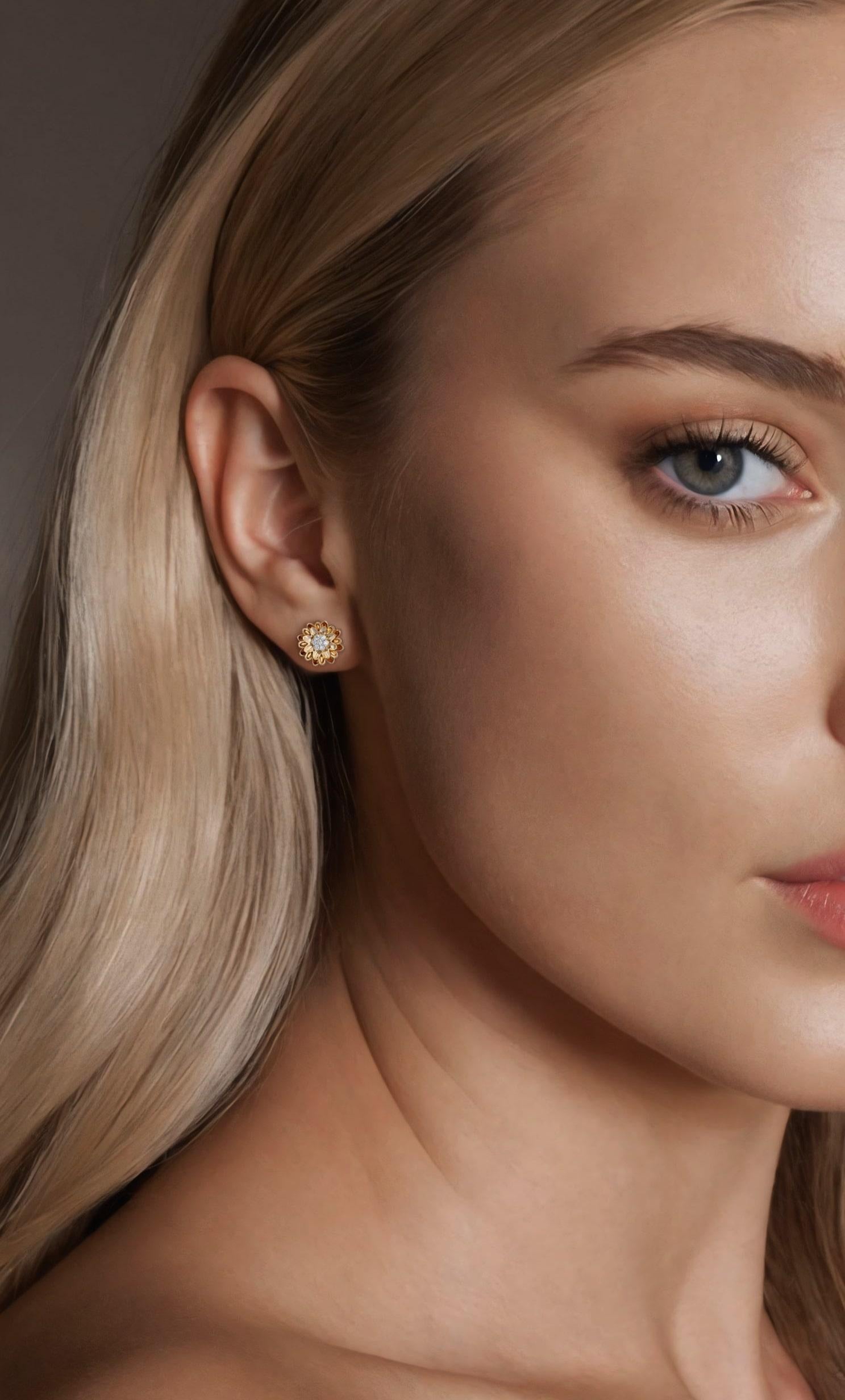 Delicate and dazzling, the Brilliant Cut Diamond 14K Yellow Gold Flower Stud Earrings are a timeless expression of elegance. Crafted in 14K gold, these earrings showcase a floral design adorned with natural brilliant-cut diamonds for a sparkling