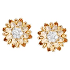 Brilliant Cut Diamond 14K Yellow Gold Flower Stud Earrings