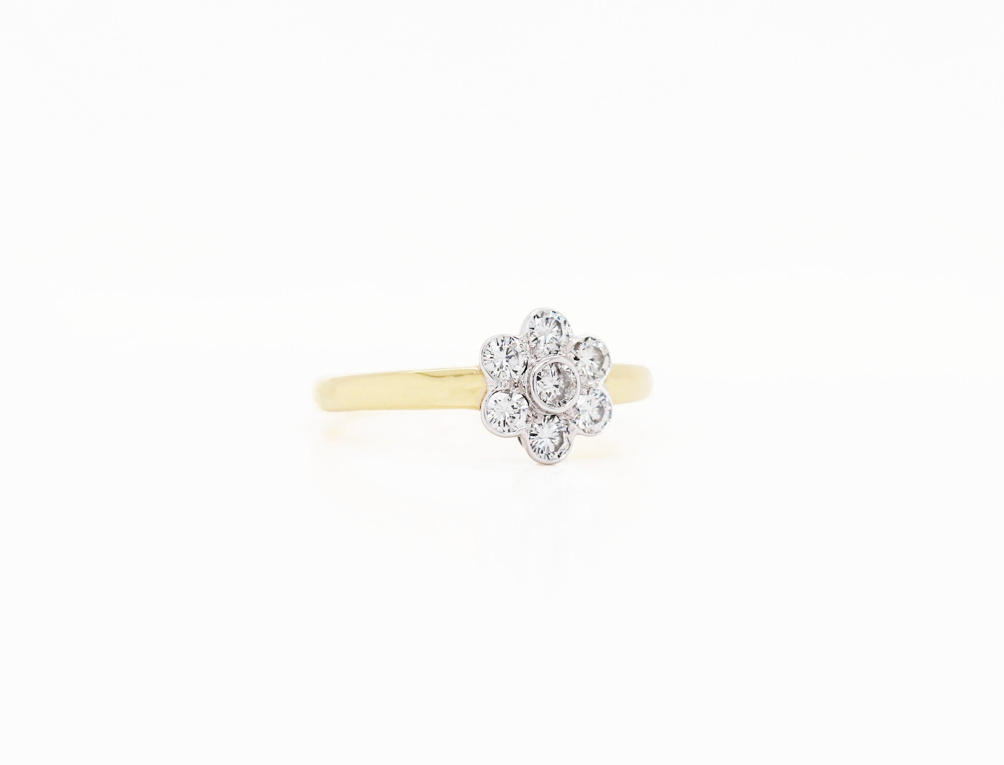 Modern Brilliant Cut Diamond 18 Carat Gold Flower Cluster Engagement Ring