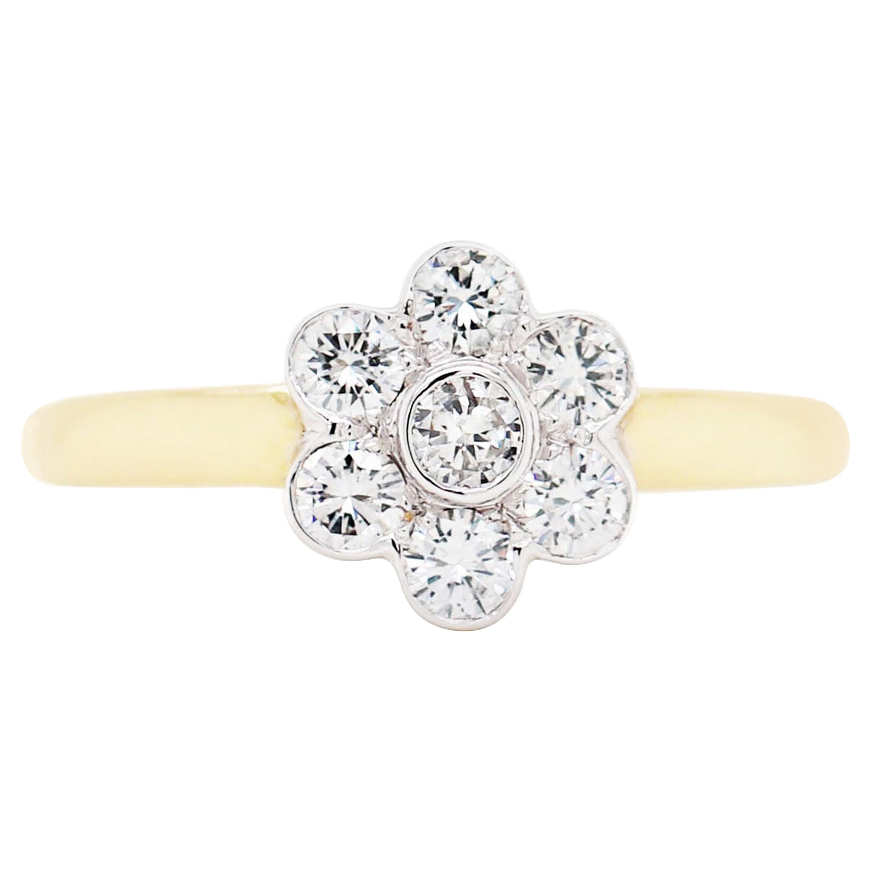 Brilliant Cut Diamond 18 Carat Gold Flower Cluster Engagement Ring