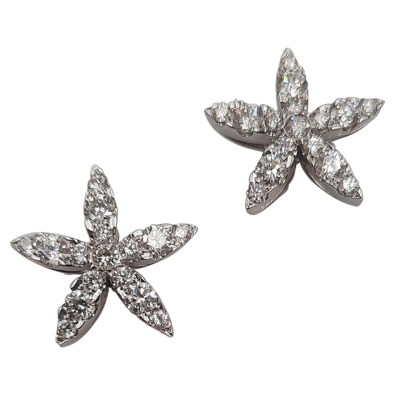 Brilliant Cut Diamond 18 Carats White Gold Flower Earrings