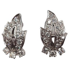 Brilliant Cut Diamond 18 Carats White Gold Medium Leaves Earrings
