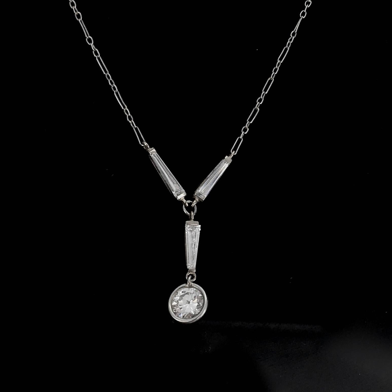 Modern Brilliant Cut Diamond and Tappers Diamonds Drop Pendant Necklace