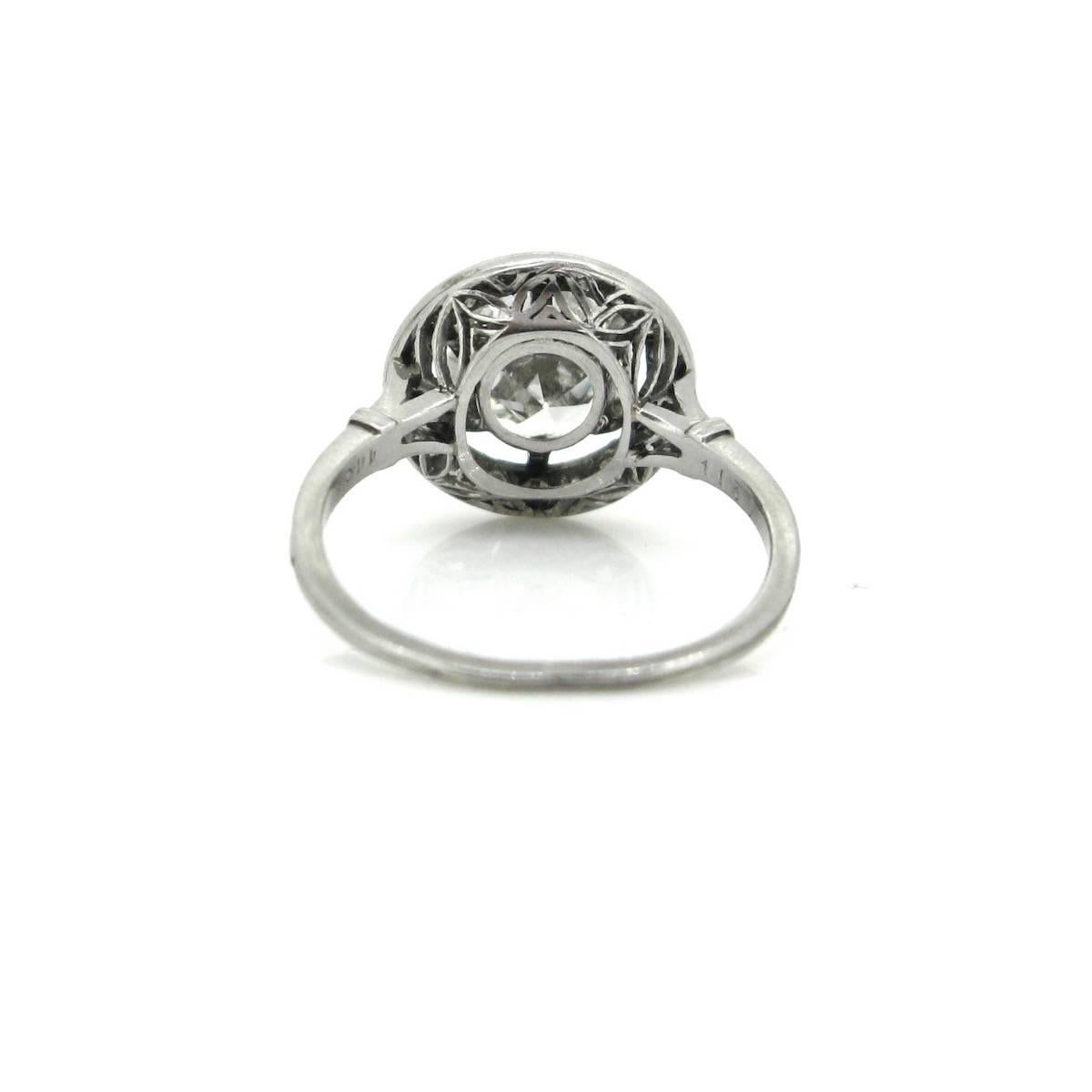 Women's or Men's Brilliant Cut Diamond Art Deco French Platinum Ring
