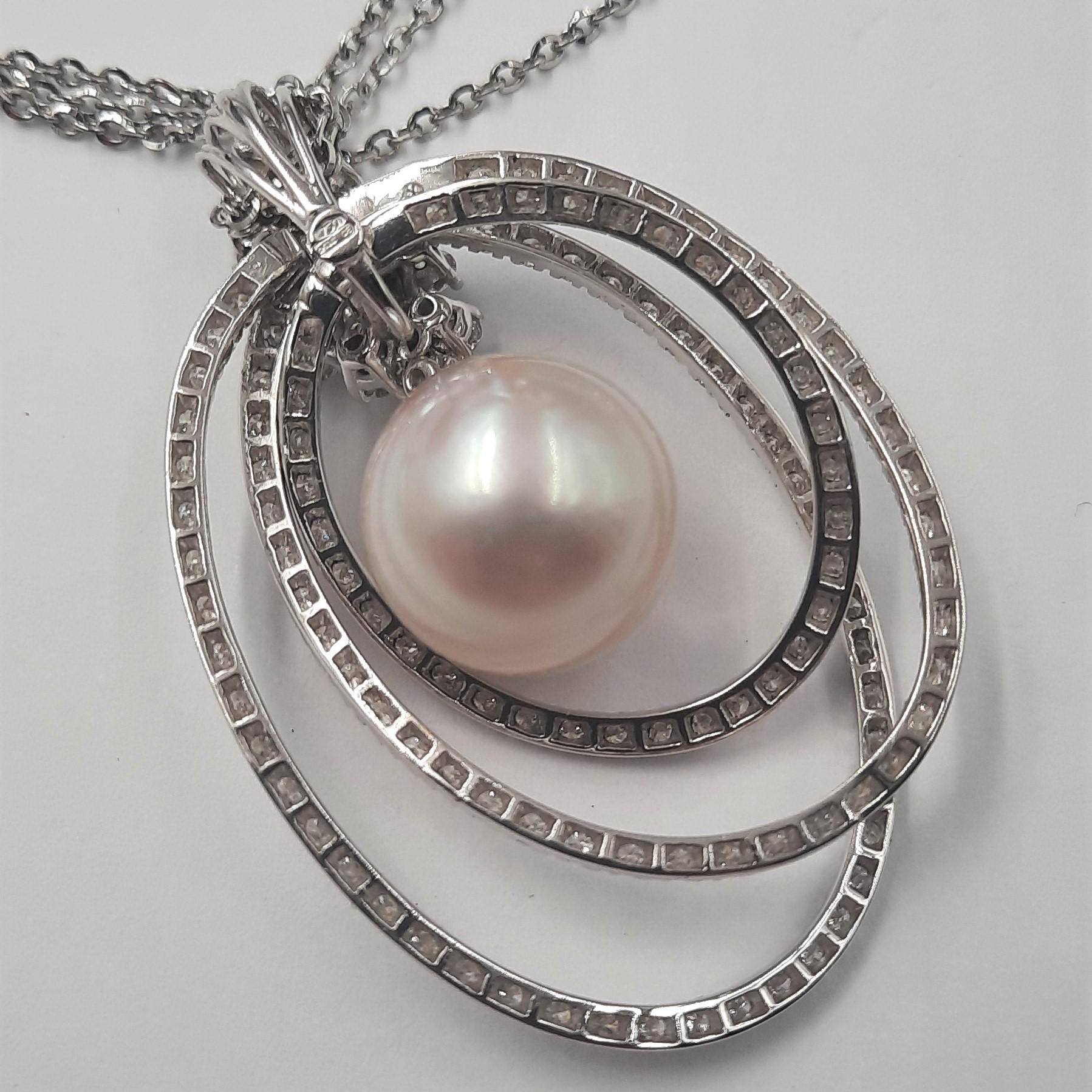 Brilliant Cut Diamond Australian Sea Pearl White Gold Pendant In New Condition For Sale In Marcianise, CE, IT