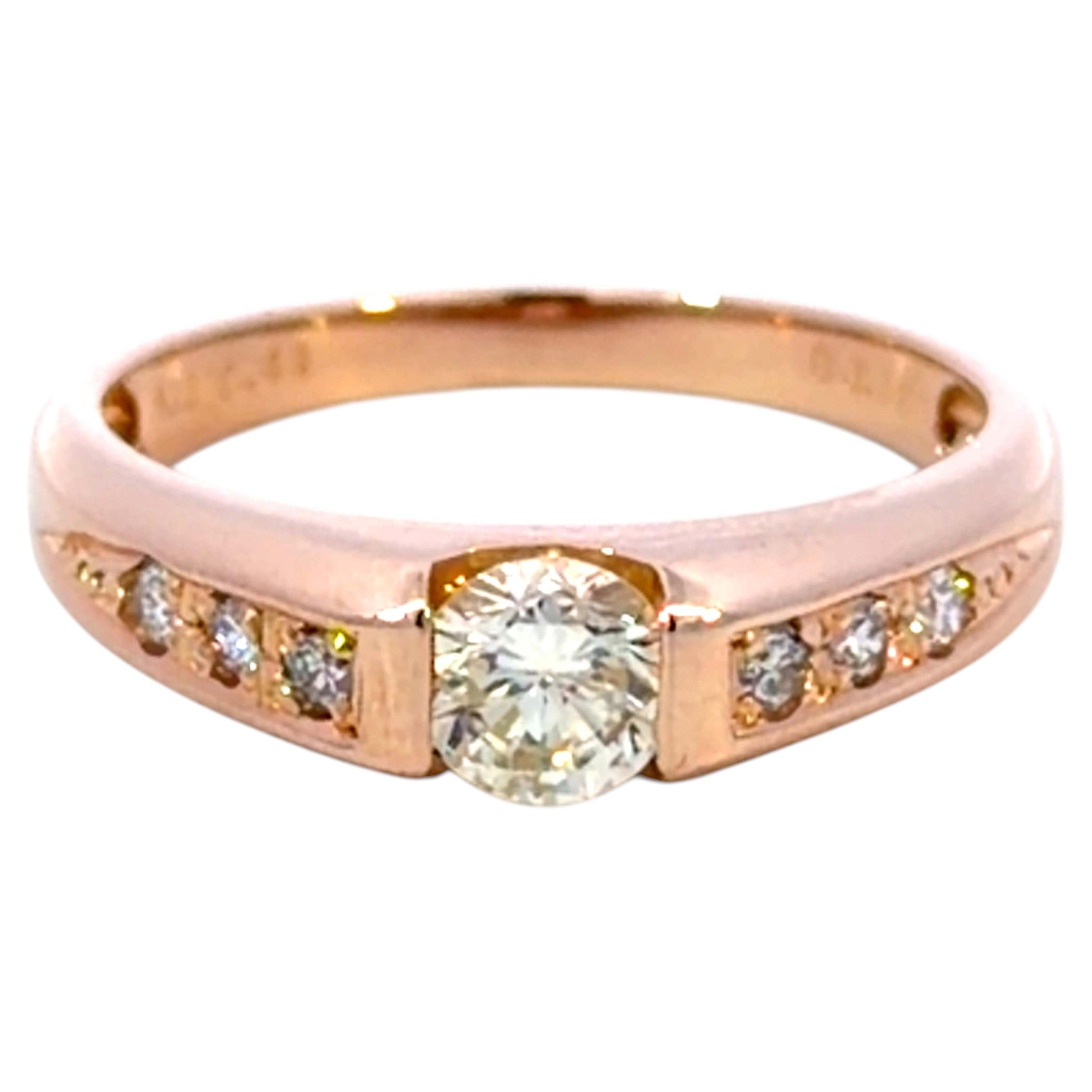 Brilliant Cut Diamond Center Ring Solid 18k Rose Gold