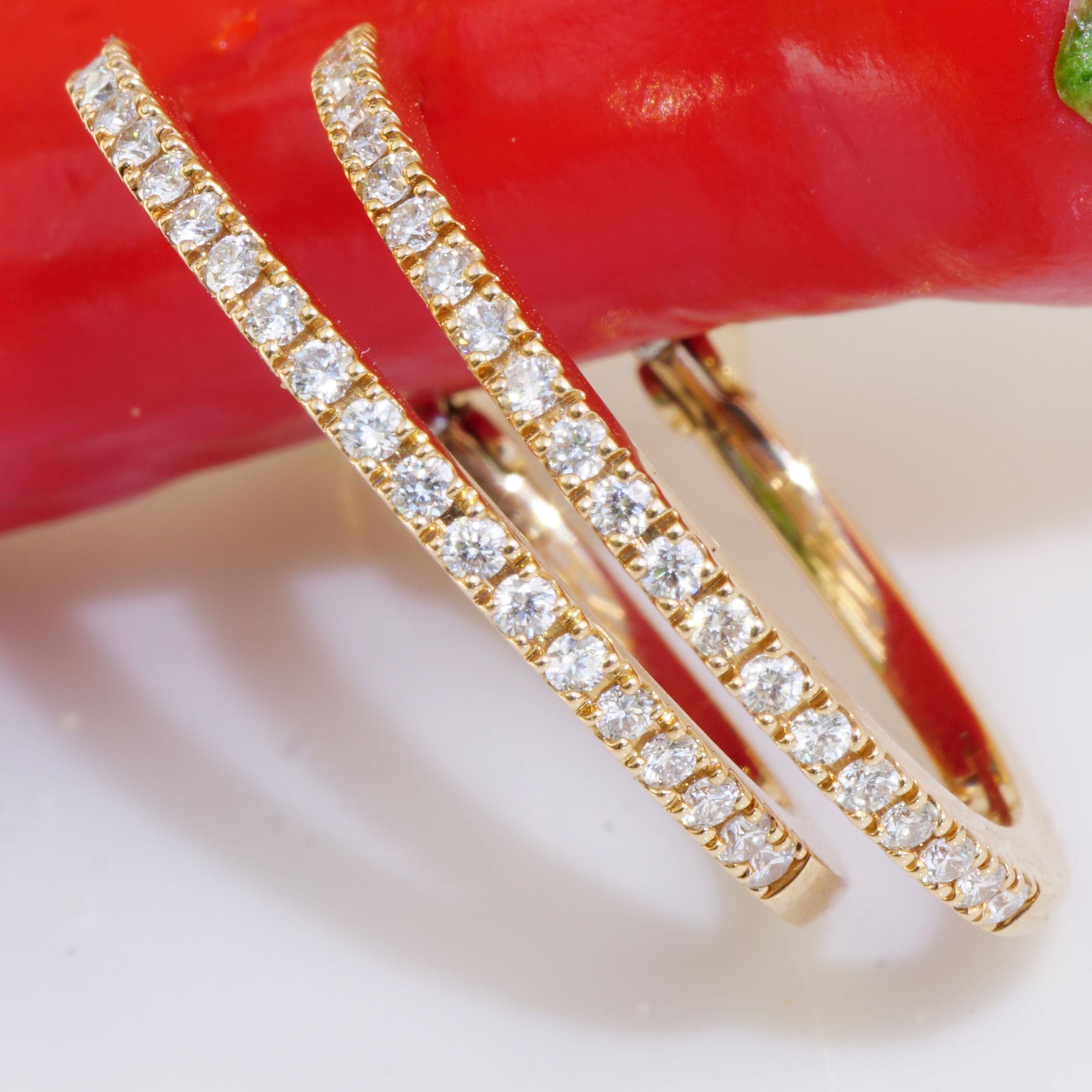 Taille brillant Or rose 18 carats avec diamants taille brillant Creoles 0,37 carat, vie italienne de tous les jours en vente