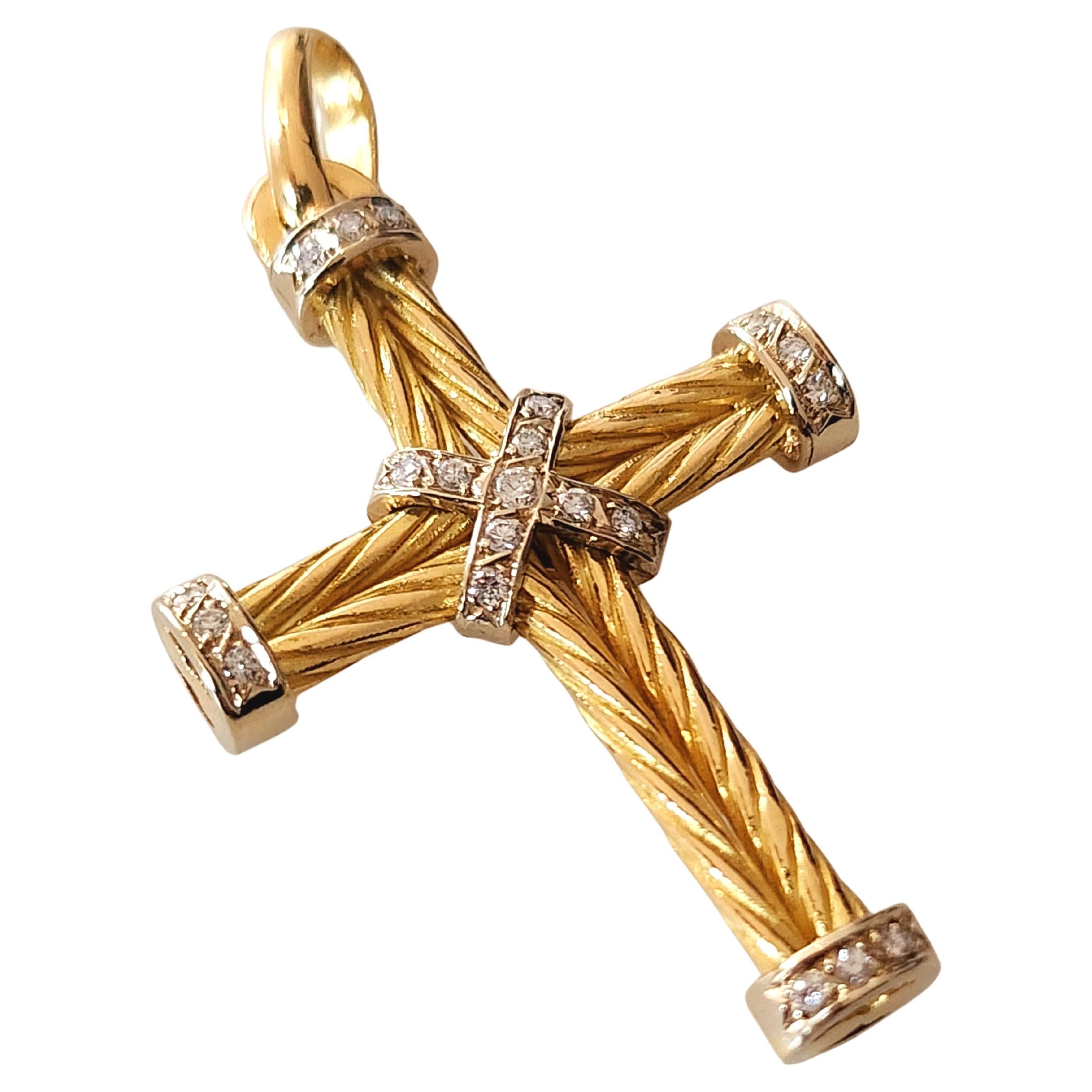 Brilliant Cut Diamond Cross Gold Pendant For Sale