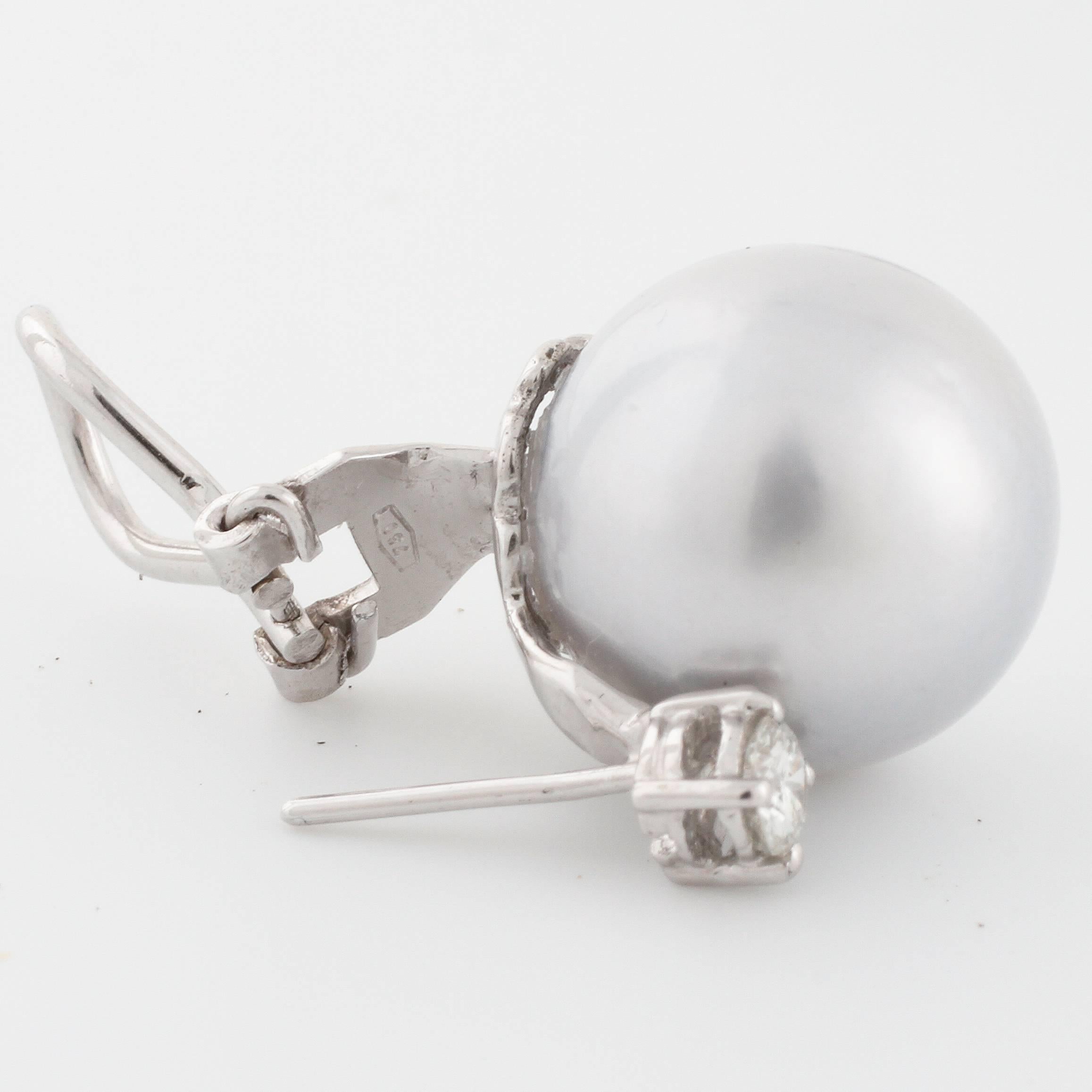 Women's Brilliant Cut Diamond Cultured Pearl Earrings For Sale