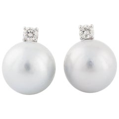 Brilliant Cut Diamond Cultured Pearl Earrings