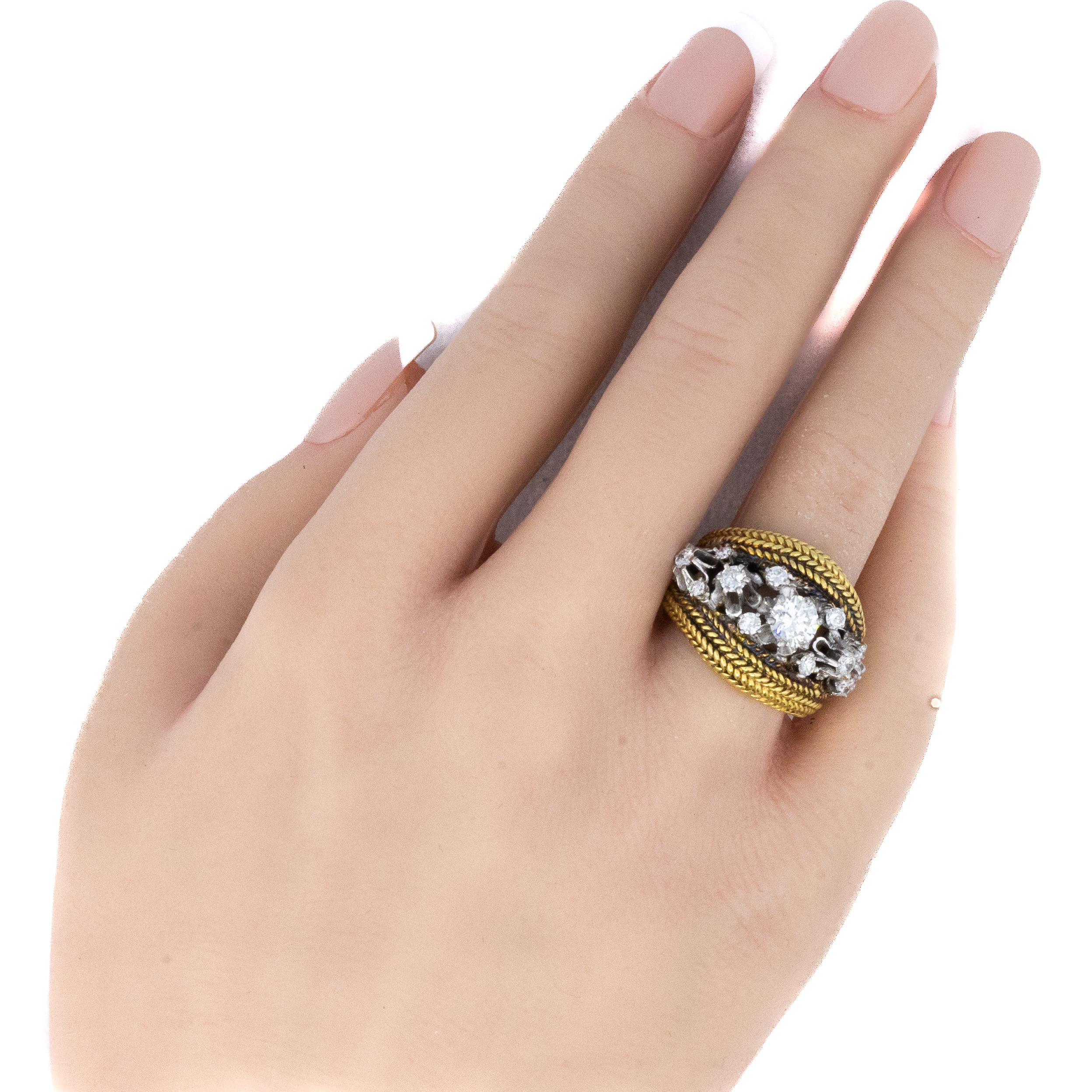 Rétro Bague à motif de corde avec dôme en diamant taillé en brillant en vente