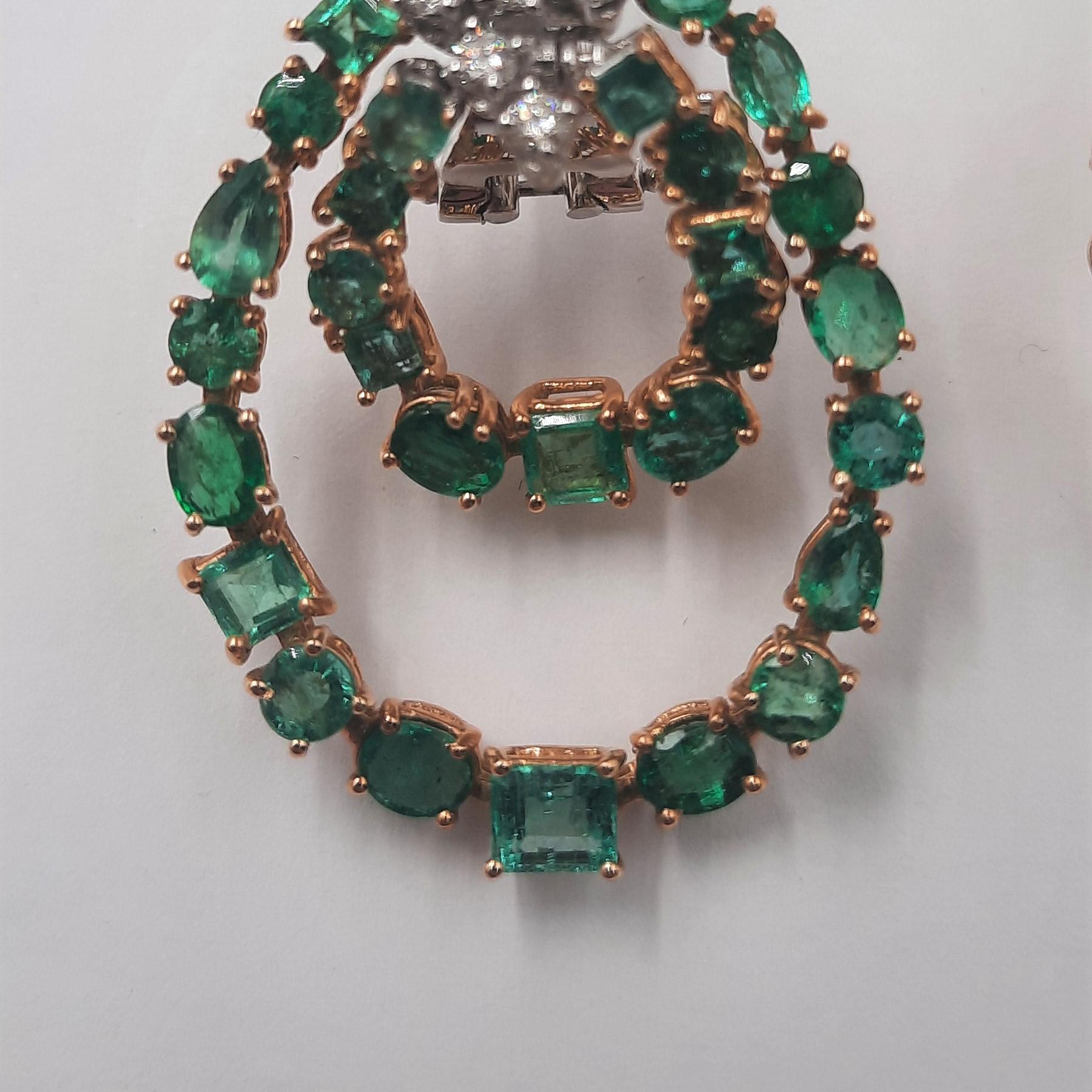 Brilliant Cut Diamond Emerald 18 Carats Yellow White Gold Earrings In New Condition For Sale In Marcianise, CE, IT