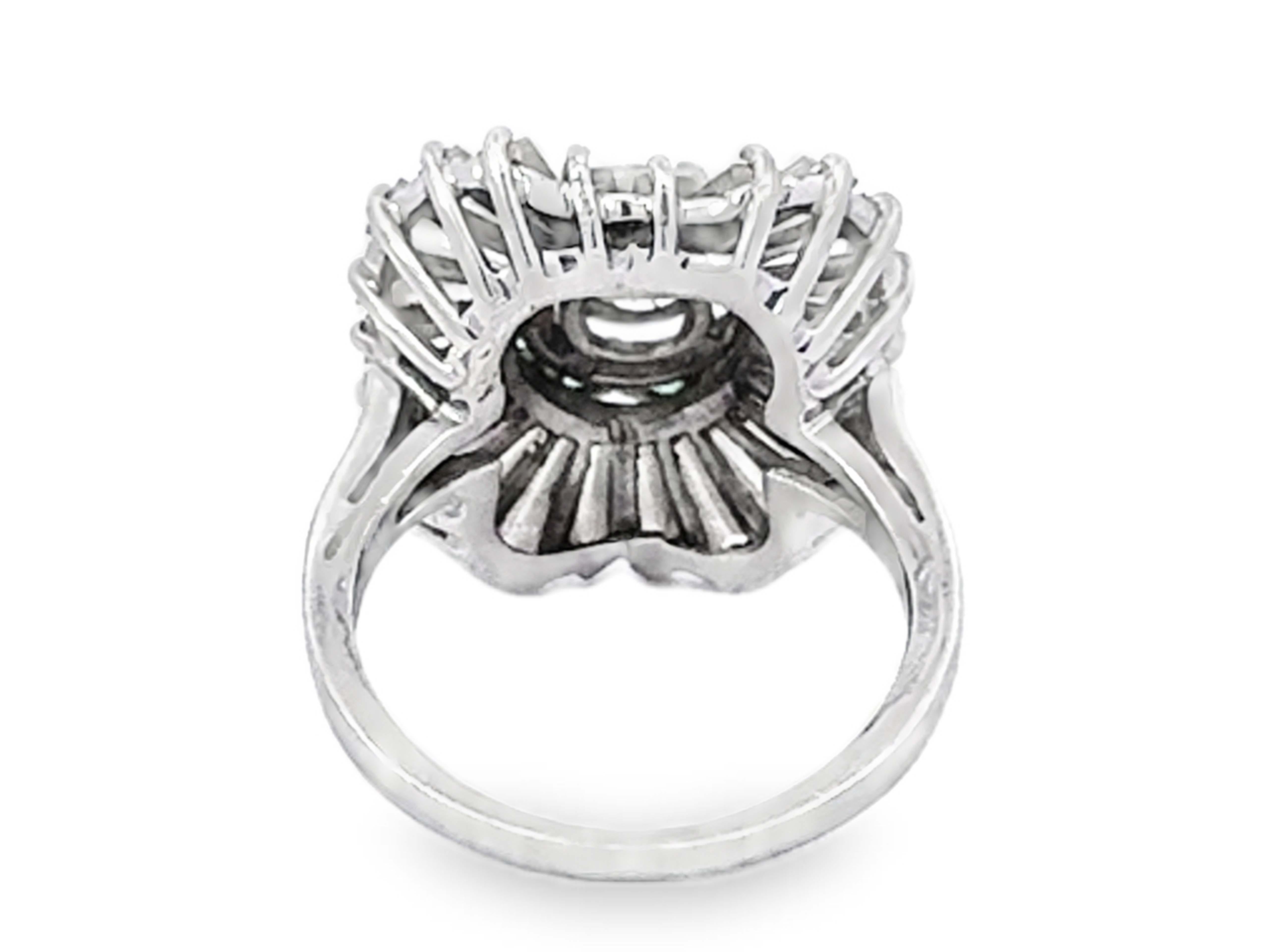 Brilliant Cut Diamond Emerald Halo Baguette Ballerina Ring in Platinum For Sale 3