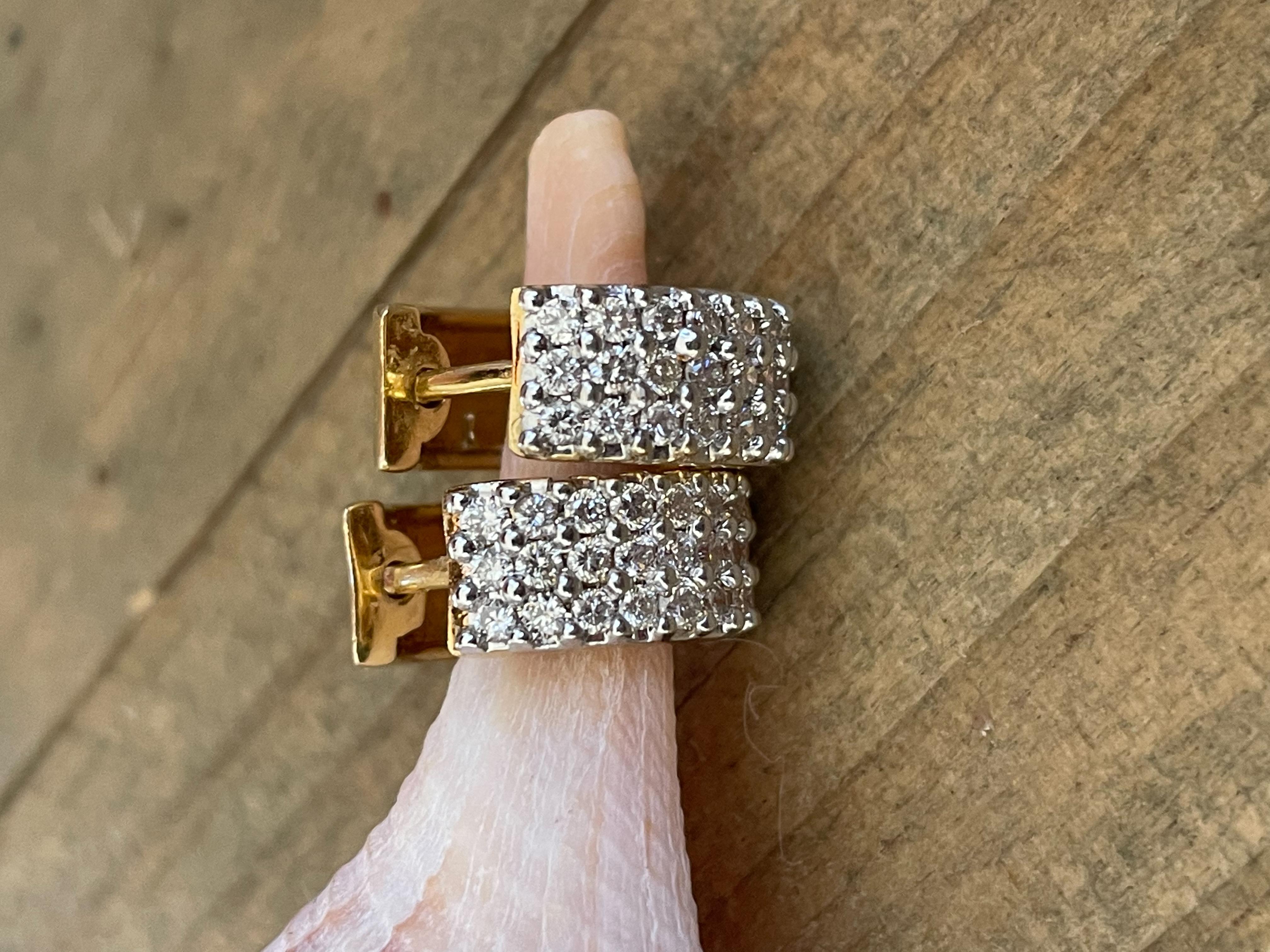 Brilliant Cut Diamond Huggy Style Hoop 14 Karat Yellow Gold Pierced Earrings For Sale 6
