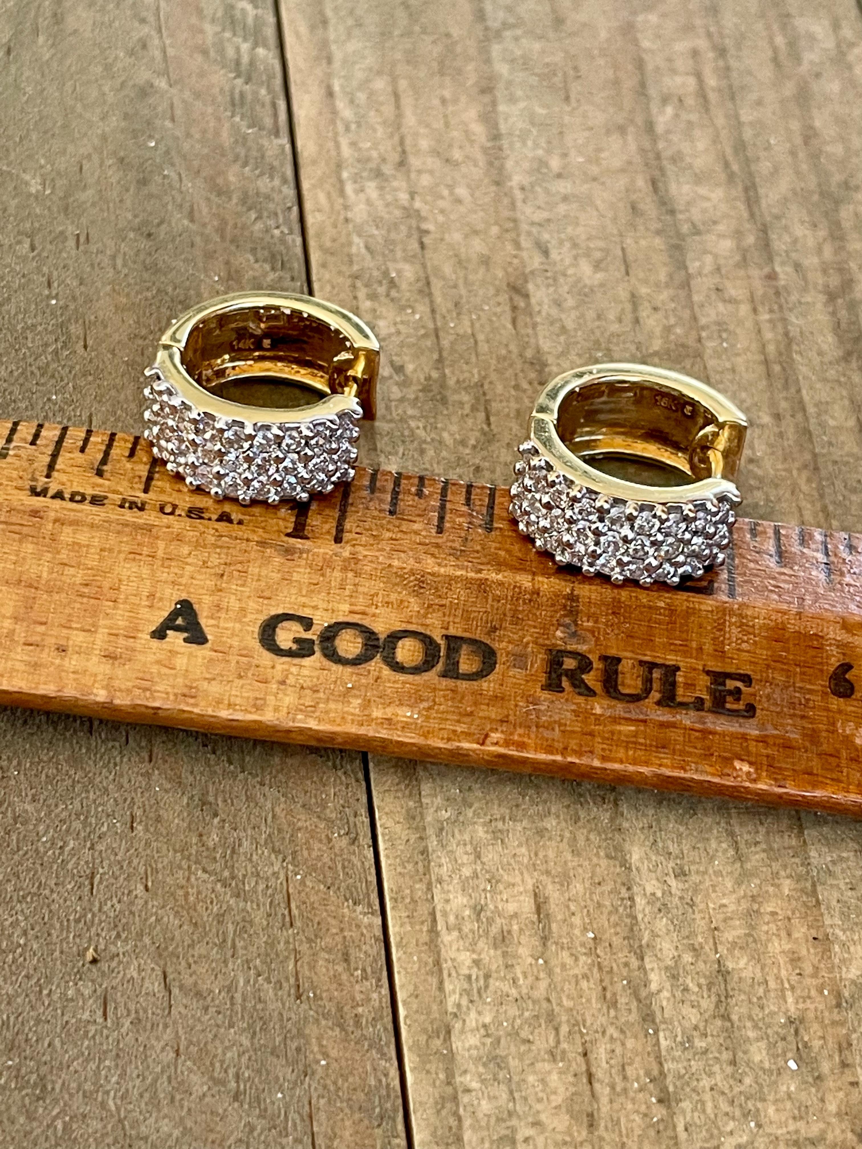 Brilliant Cut Diamond Huggy Style Hoop 14 Karat Yellow Gold Pierced Earrings For Sale 7