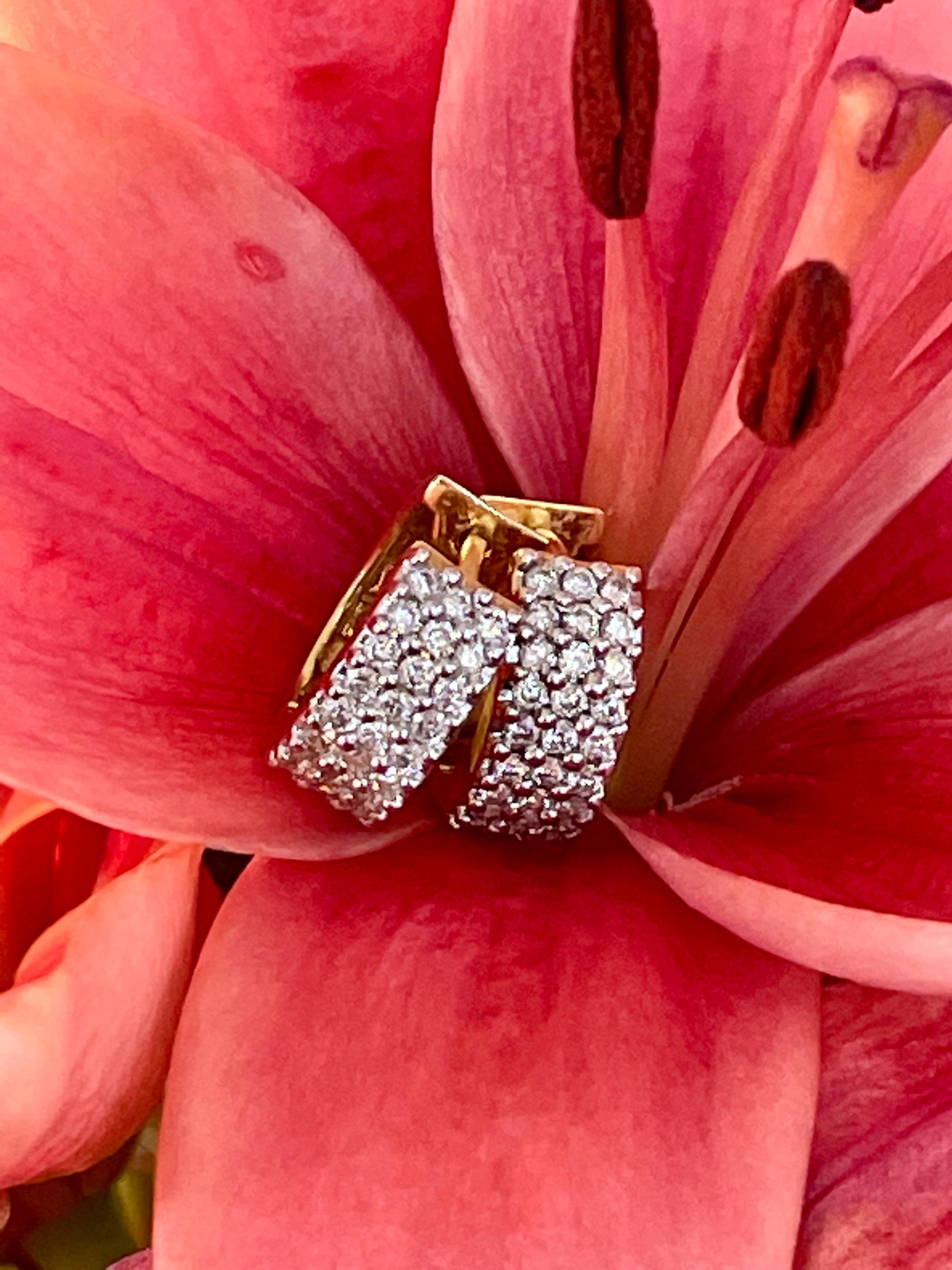 Brilliant Cut Diamond Huggy Style Hoop 14 Karat Yellow Gold Pierced Earrings For Sale 9