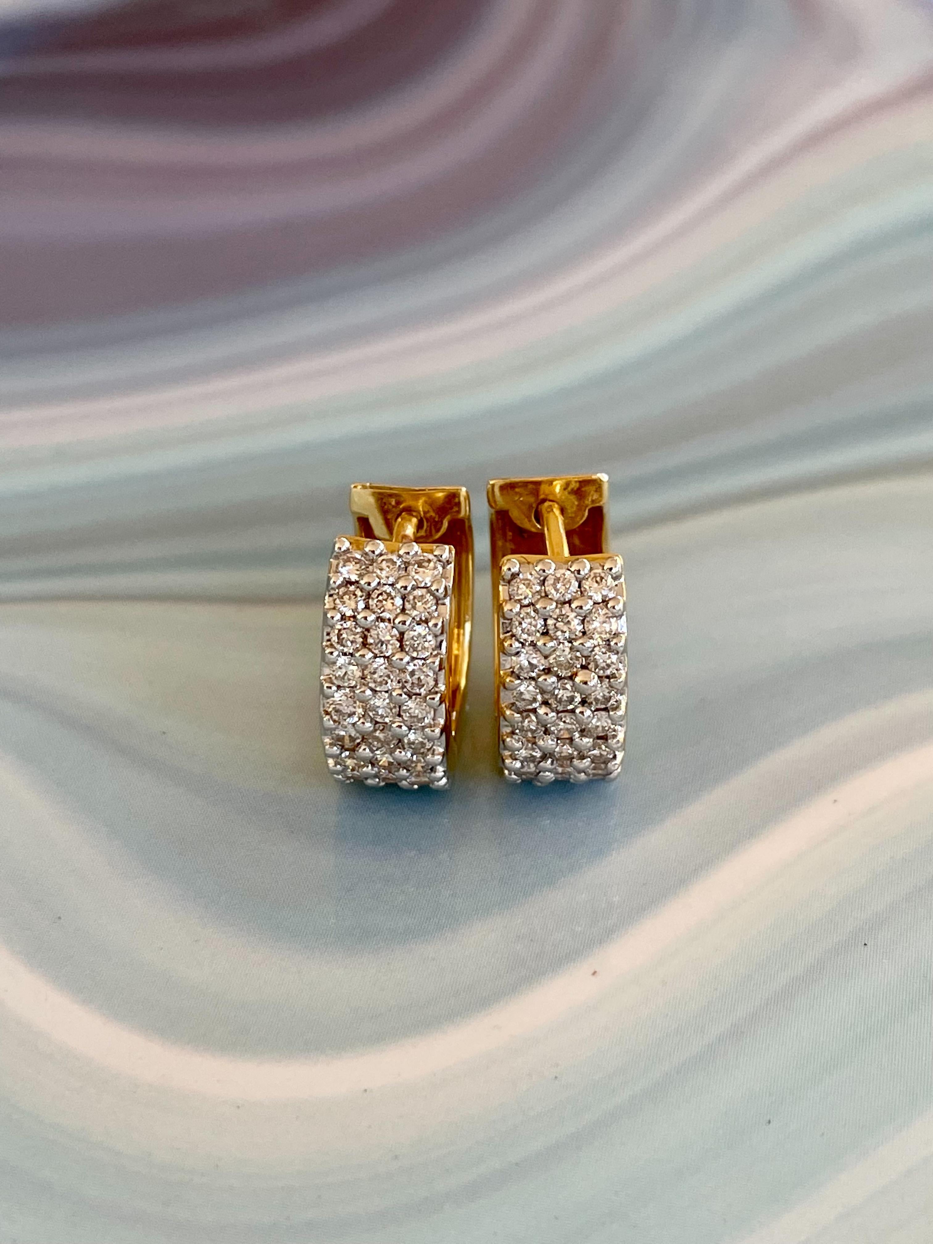 Brilliant Cut Diamond Huggy Style Hoop 14 Karat Yellow Gold Pierced Earrings For Sale 10