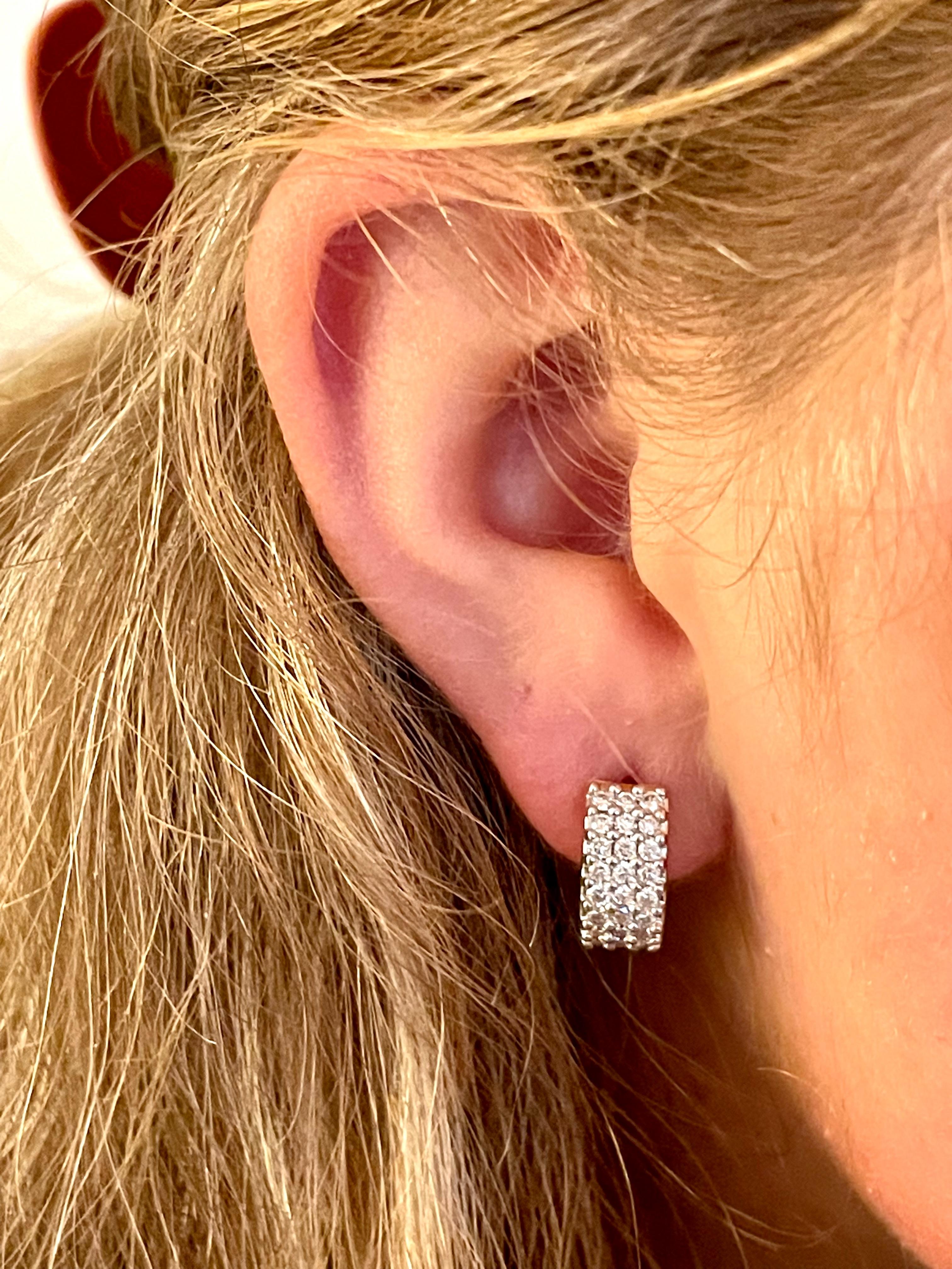 Brilliant Cut Diamond Huggy Style Hoop 14 Karat Yellow Gold Pierced Earrings For Sale 11